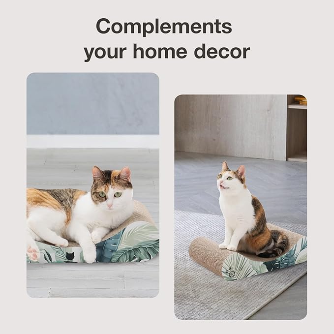 Necoichi Cardboard Cat Scratcher Bed for Indoor Cats - Cat Scratching Board, Horizontal Cat Scratch Pad Lounger with Reversible Usability and Extra Comfort for Lounge, Curved (23" Large, Oak)