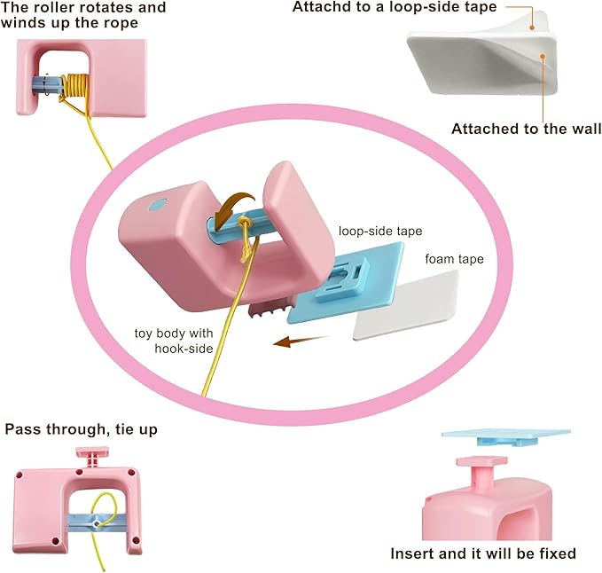 Interactive Hanging Cat Retractable String Toys for Indoor Kittens and Bored Adult Cats with 3 Flying Feathers, Automatic Electric Teaser for Enrichment and Chase, Rechargeable, Pink