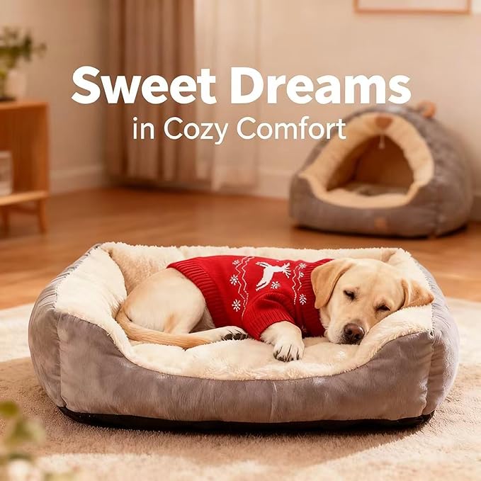 Christmas Medium/Large Dog Sweater, Warm Dog Winter Coat w/Sleeves & Leash Hole, Comfy Stretch Premium Dog Clothes for Labrador-Best for Holidays, Daily Walks XL Red