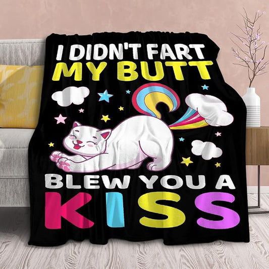 Funny Cat Blanket Gift for Girls Boys- 40x50 Inches Soft Flannel Throws Blankets Funny Gift for Teen Women Men Adult Cute Cat Lover Gifts for Birthday Christmas Halloween Bed Sofa Couch