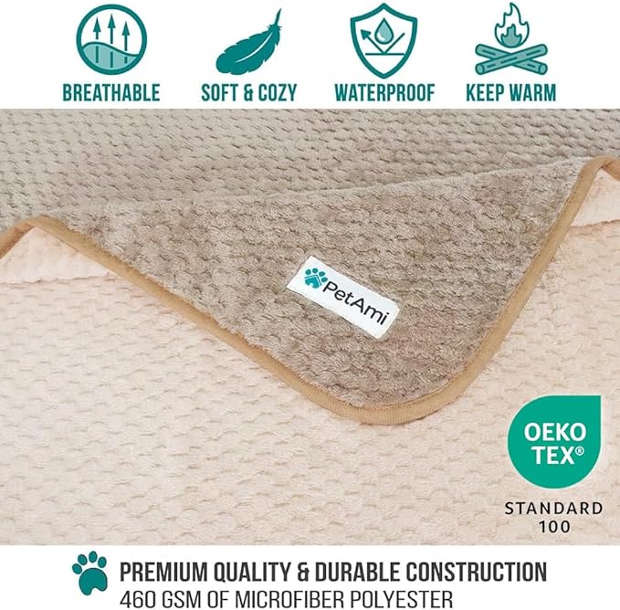 PetAmi Waterproof Dog Blanket, Leakproof Puppy Blanket for Small Medium Dog, Furniture Sofa Couch Cover Protector, Fleece Pet Throw Indoor Cat Kitten, Reversible Washable Soft Plush, 24x32 Taupe Beige