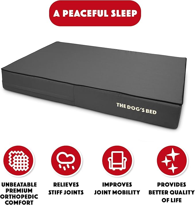 The Dog’s Bed Orthopedic Memory Foam Dog Bed, XL Grey & Black, Waterproof, Supportive Dog Bed with Replaceable Covers