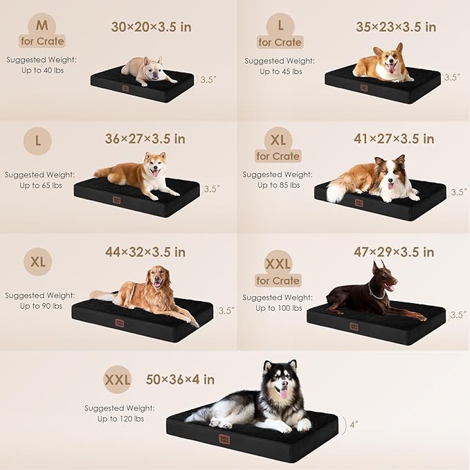 EHEYCIGA Orthopedic Medium Dog Beds for Small Dogs with Removable Washable Cover for Crate, Black, 30x20