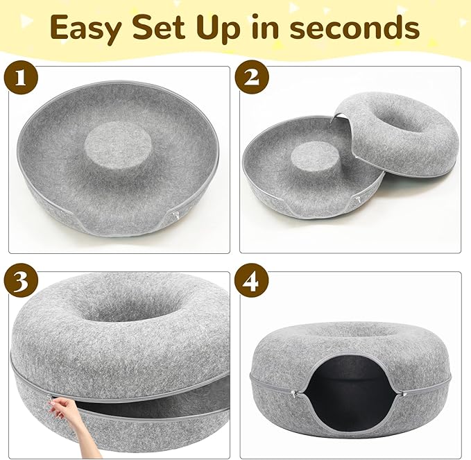Cat Caves for Indoor Cats, Large Cat Tunnel for Multiple & Large Cats, Scratch Detachable Cave Bed, Kitten Donut Kitty Hideaway Up to 45 Lbs