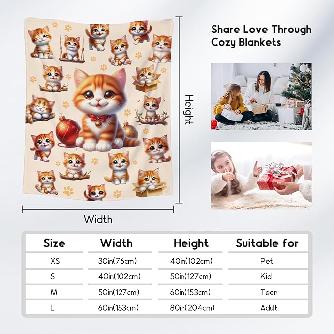 Girls Blankets Gifts Cat Blanket for Cat Lovers Toddlers Granddaughter, 30"x40" Cute Flannel Kids Throw for Couch Sofa