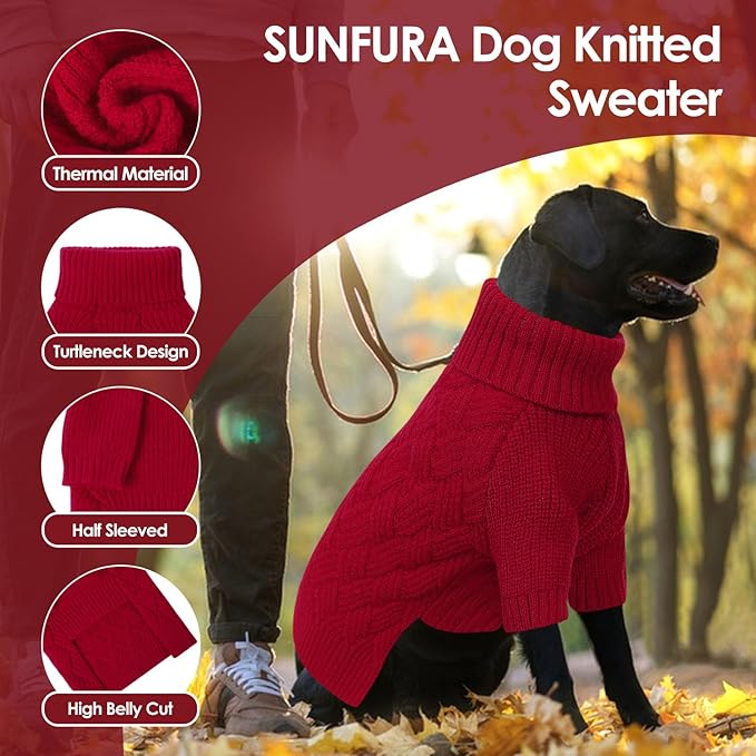 SUNFURA Dog Sweater Large Size Dogs, XL Dog Sweaters for Winter, Extra Large Breeds Girl Boy Pullover, Pet Knitted Knitwear Fall Sweatshirt for Pitbull, Labrador Retriever, Red X-Large