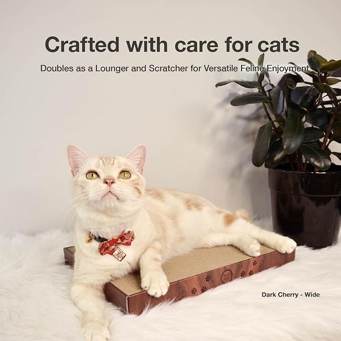 Necoichi Cardboard Cat Scratcher Bed for Indoor Cats - Cat Scratching Board (16" Wide, b.Dark Cherry Lounge)