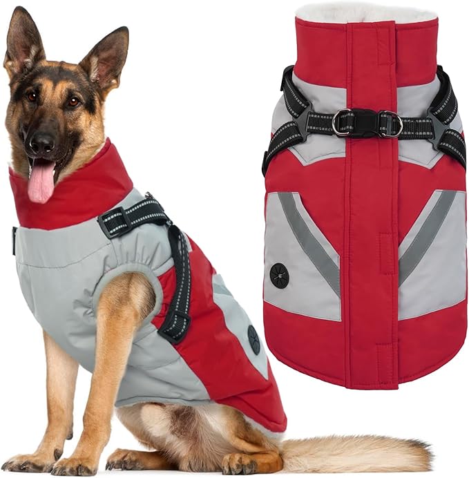 IECOii Winter Waterproof Dog Coats - Zip Up Fleece Jacket for Dogs, Red, XLarge
