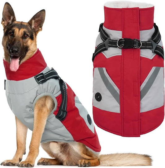IECOii Winter Waterproof Dog Coats - Zip Up Fleece Jacket for Dogs, Red, XLarge