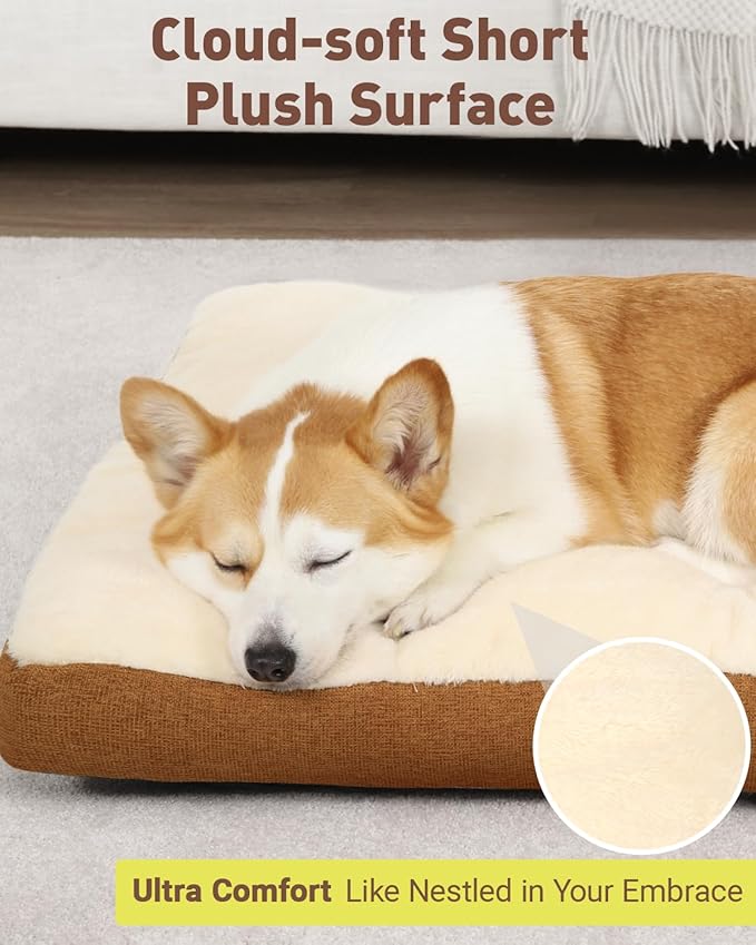 Washable Dog Bed for Extra Large Dogs, XXL Crate Bed Plush Pet Kennel Pad with Non-Slip Bottom, Pet Sleeping Mat, 47x29 Inch, Khaki