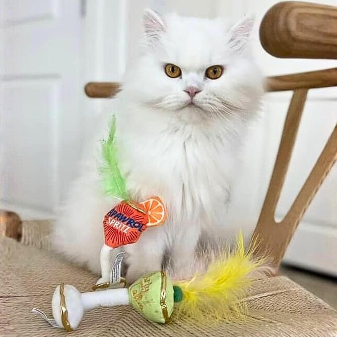 Clicquot Champagne & Caviar + Kitty Cocktails Apawrol Spritz & Cattini Set, Plush Cat Toys Catnip Filled with Interactive Crackle Sound, Safe, Durable Toys for Cat & Kitten, 4 Pcs