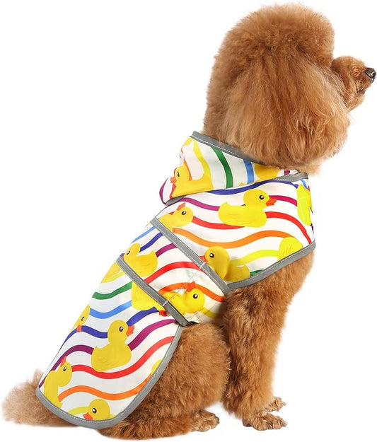 Dog Raincoat for Small Dogs Puppies Waterproof Hooded Rain Jacket with Reflective Strips Leash Hole & Poncho Adjustable Fit (Rainbow,S)