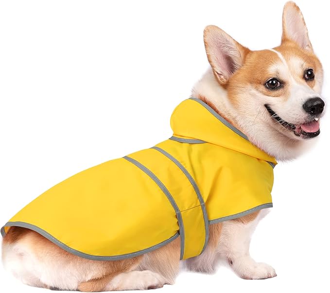 Dog Raincoat for Medium Dogs Puppies Waterproof Hooded Rain Jacket with Reflective Strips Leash Hole & Poncho Adjustable Fit (Yellow,M)
