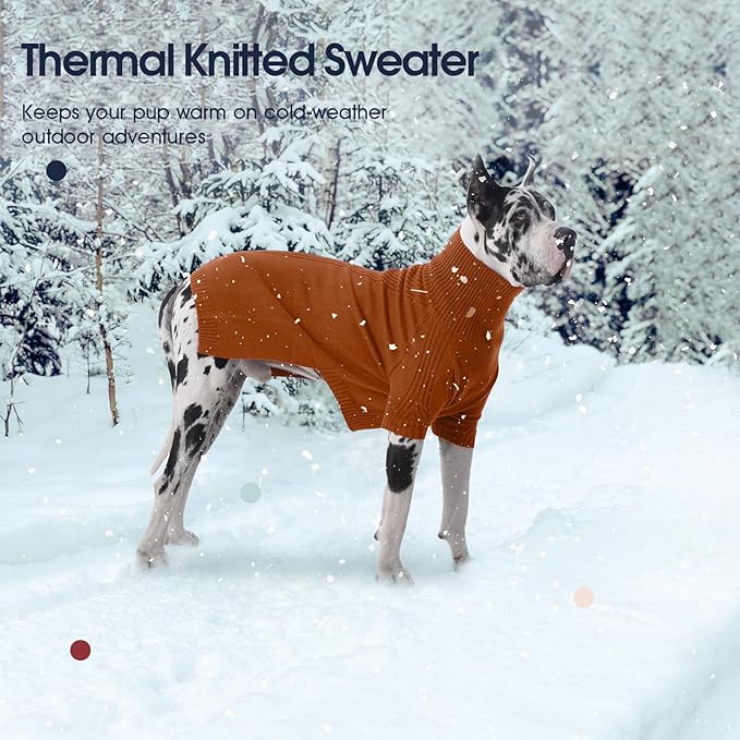 IECOii Extra Large Dog Sweater 4XL,Thermal Warm Dog Sweaters for Giant Breed Dogs,Turtleneck Knitted Knitwear for Pet Winter,Stretchy&Easy On Doggy Sweatshirt for Doberman,Great Dane(Caramel,XXXXL)