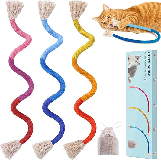 Retro Shaw Cat Toys Chew Rope, 3Pcs Catnip Kitten Toys for Indoor Cats Kitty, Safe Kitten Teething Chew Toy Cat Nip Kicker String for All Breeds 23.6 Inches