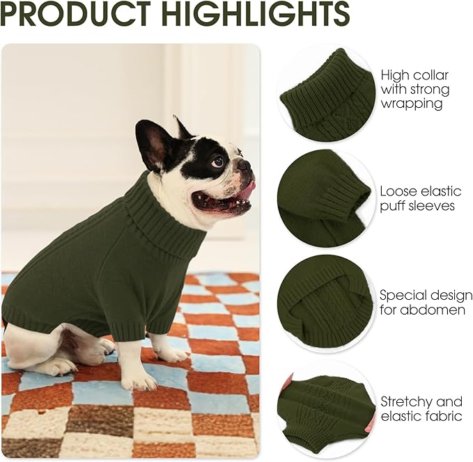 SAWMONG Dog Sweater for Large Dogs, Turtleneck Knitted Pullover Sweater Sweatshirt, Classic Winter Warm Pet Sweater for Boy Girl Pet Chihuahua, French Bulldog, Golden Retriever, Pug, Cat (Green, XL)