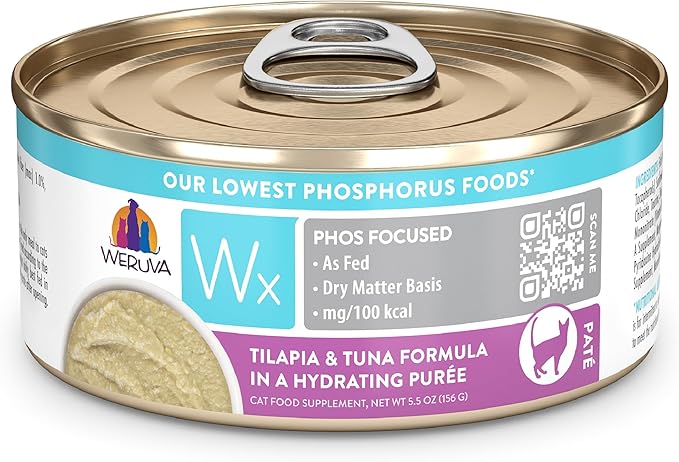 Weruva Wx Phos Focused Tilapia and Tuna Formula in a Hydrating Puree 5.5oz Can, Pack of 8