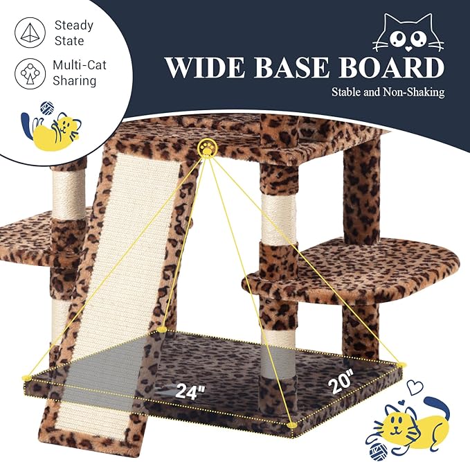 Allewie 68 Inches Cat Tree/House and Towers for Big Feline/Scratching Post/Multi-Level Large Kitty Climbing Tree with Condo/Leopard Print