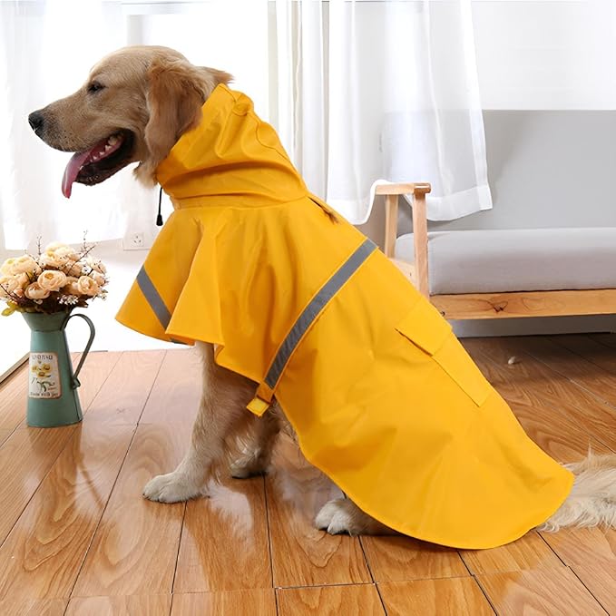 NACOCO Large Dog Raincoat Adjustable Pet Water Proof Clothes Lightweight Rain Jacket Poncho Hoodies with Strip Reflective (XXXL, Yellow)