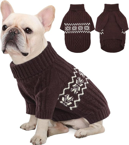 Kuoser Dog Sweater, Dog Sweaters for Medium Dogs, Doggie Sweater Boy Girl Christmas Clothes, Winter Coat Apparel Cable Knitwear, Pet Sweatshirt Outfit for Frech Bulldog, Boston Terrier, Coffee M