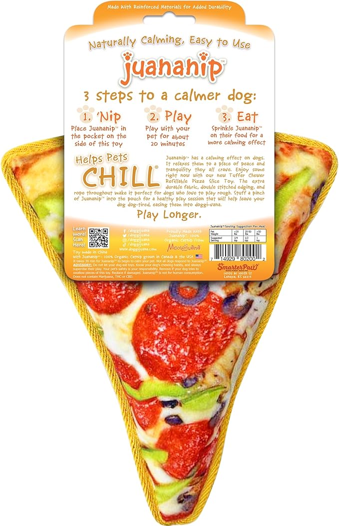 Doggijuana Tuffer Chewer Plush Dog Toy | Funny Dog Toy Plush with Juananip Catnip for Dogs | Calming Aid for Dogs | Interactive Squeaky Chew Toy for Play (Supreme Pizza)