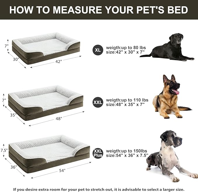 Orthopedic Dog Bed for Large Dogs, Egg Crate Foam Bed for Large Dogs, Equipped with Removable Waterproof Pillow Cover and Anti-Slip Bottom, Pet Bed