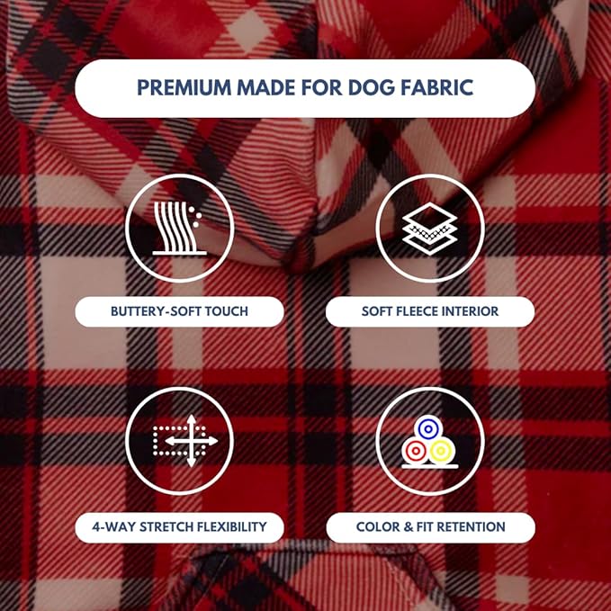 Spark Paws Dog Hoodie – Premium Dog Sweater for Small, Medium, and Large Dogs | Warm Outfits for French Bulldogs, Pitbull, Puppy, Winter Jacket Alternative - Red Plaid, S