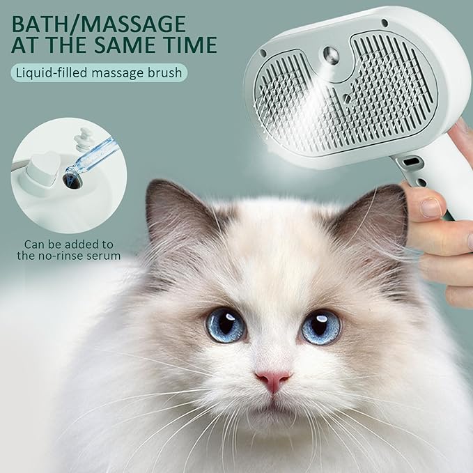 3 In 1 Self Cleaning Steamy Pet Brush, Pets Spray Hair Removal Comb - Anti-Static, Dog Grooming Tool with Steam & Self-Cleaning, Skin-Friendly Design + Bathing Solution