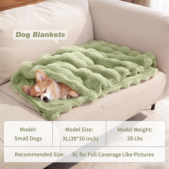 Dog Blanket Ultra Soft Fuzzy Faux Fur Cat Blankets for Indoor Cats Ultra Soft Plush Faux Fur Machine Washable Reversible Pet Throw Protector for Couch Furniture 39"X 30" Green