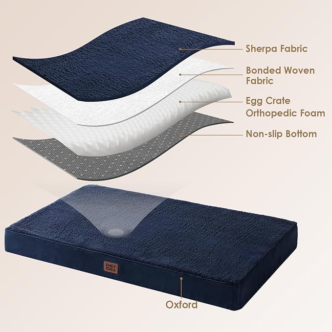 EHEYCIGA Orthopedic Dog Beds for Large Dogs with Removable Washable Cover for Crate, Navy, 35x23
