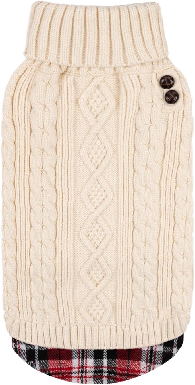 KYEESE Dog Sweater Stretchy Knitwear Dog Sweaters for Large Dogs Comfy Pet Coat for Fall Winter Cold Weather Warm Turtleneck Large Dogs Sweater with Gingham Patchwork