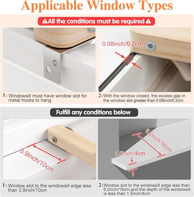Tresbro 2-IN-1 Cat Window Perch & Elevated Cat Hammock, 26''L × 15.7''W × 10.2"H Wooden Frame Pet Bed for Large Indoor Cats, Easy Setup, Adjustable, No Drilling, Cats Seat for Window, Bedside, Ground