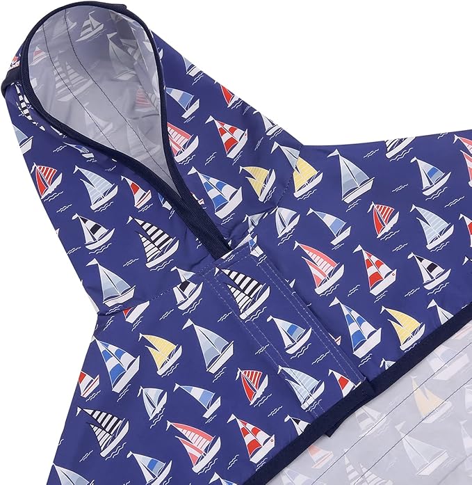 HDE Dog Raincoat Jacket Reflective Adjustable Hooded Pet Poncho Rain Coat with Leash Hole for Small to X-Large Dogs Nautical Boats - L