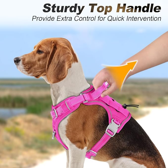 BARKBAY Service Dog Vest Tactical Dog Harness Medium Large Sized Dog Tags Personalized No Pull Adjustable Harness Reflective K9 Working Training Easy Control Military Molle System(Pink,M)
