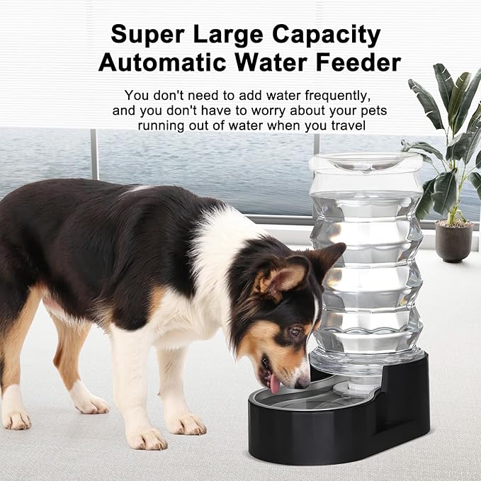 RIZZARI Dog Food Water Dispenser: 7L Automatic Black Large Stainless Steel Fountain with Filter - Gravity Water Feeder - Healthy Hydration for Pets Indoors Outdoors