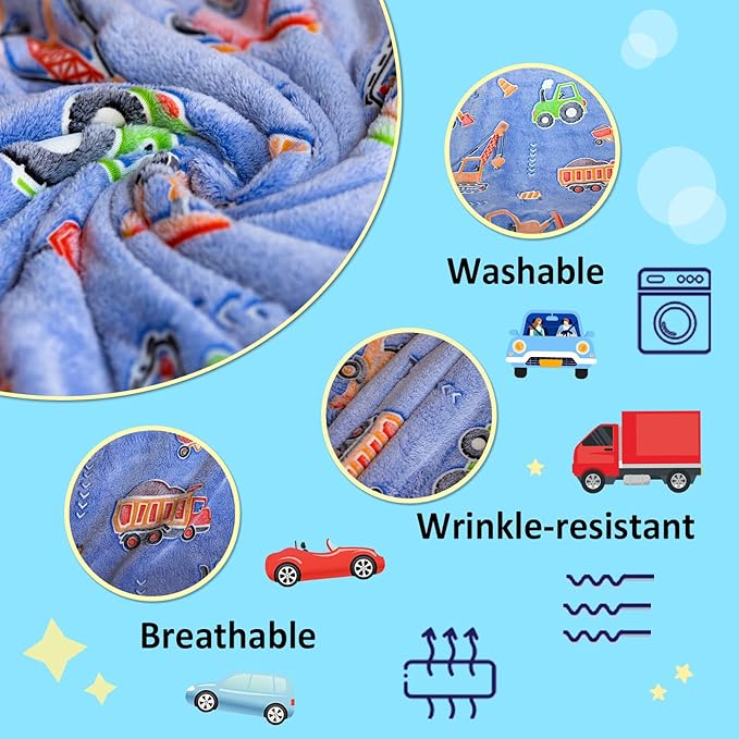 Halloween Car Theme Gifts for Kids Glow in The Dark Truck Blanket with Storage Bag, Soft Throw Blanket for Boys, Christmas & Birthday Present, 50"x60" Blue