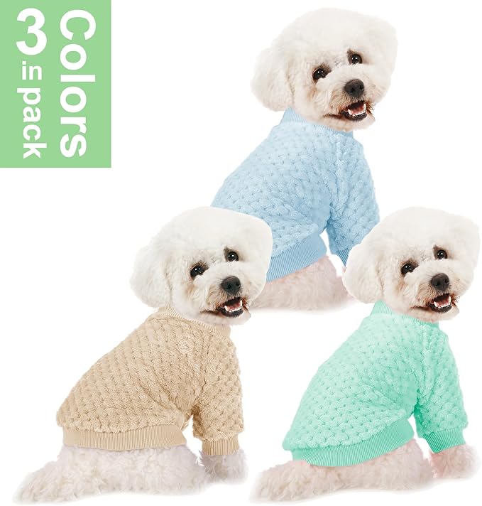 POMIU Dog Sweater, Dog Sweaters for Small Medium Dogs or Cat, Warm Soft Flannel Pet Clothes for Dogs Girl or Boy, Dog Shirt Coat Jacket (Ice Blue+Light Coffee+Teal, XX-Large)