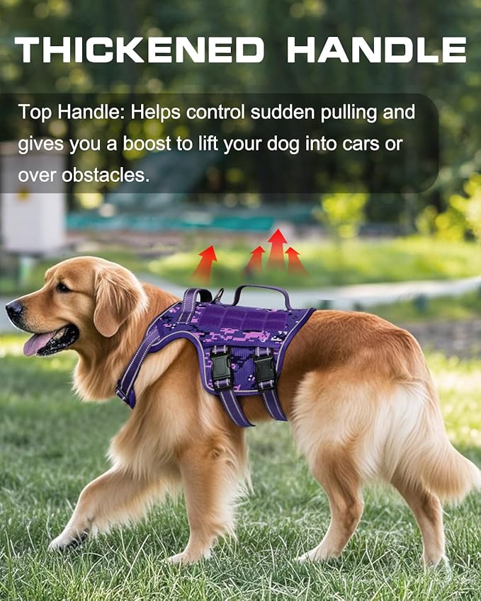 Tactical Dog Harness Medium Sized, Heavy Duty No Pull Dog Harness with Handle, Easy On and Off Service Dog Vest with Molle System, Reflective Pet Vest for Walking Hiking Training
