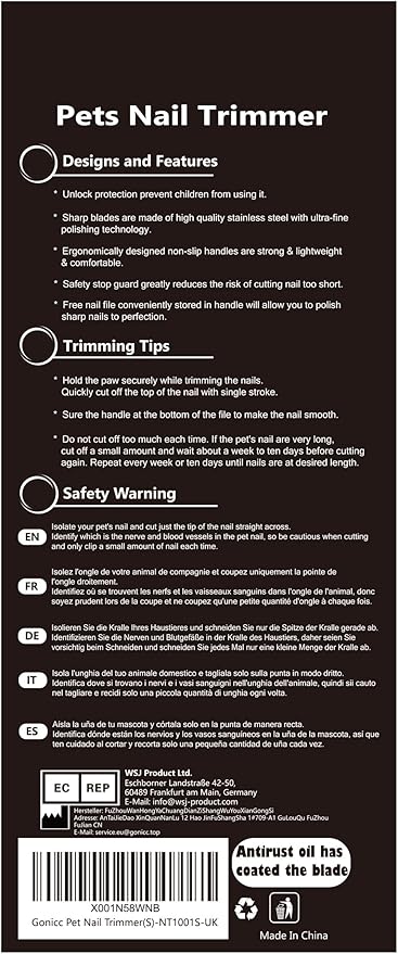 gonicc Professional Small Dog and Cat Nail Clippers Sharp Stainless Steel Pet Nail Trimmers(with Free Nail File in Handle), with Safety Guard to Avoid Overcutting