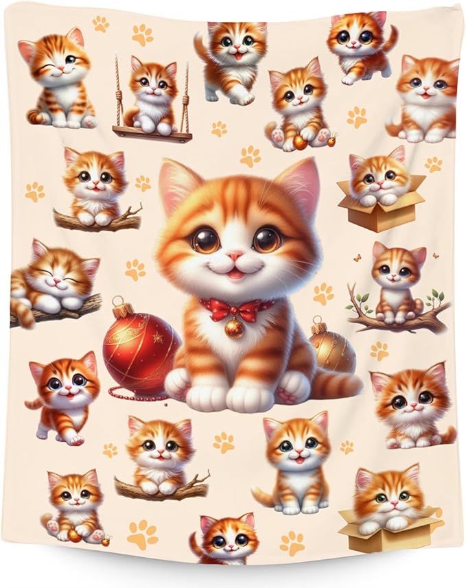 Girls Blankets Gifts Cat Blanket for Cat Lovers Toddlers Granddaughter, 30"x40" Cute Flannel Kids Throw for Couch Sofa