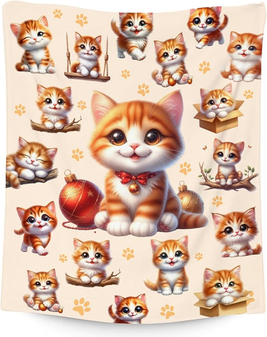 Girls Blankets Gifts Cat Blanket for Cat Lovers Toddlers Women, 50"x60" Cute Flannel Kids Throw for Couch Sofa Living Room
