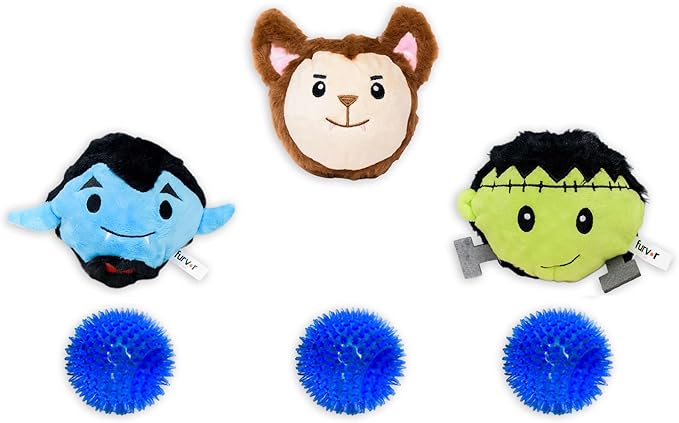 Flourish Pets 2 in 1 Halloween Pack of 3 Multi-Layer Chew Toy for Active Dogs | Non-Toxic BPA Free Double Stitched Soft Fabric and Long-Lasting Dog Plush Toys-Dracula, Frankenstein and Werewolf 3.5"