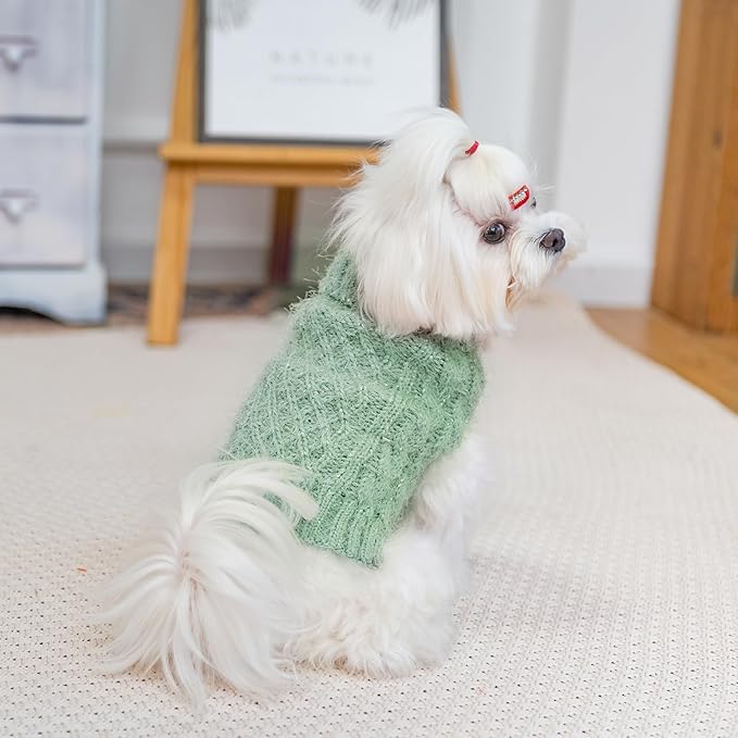 Turtleneck Small Dog Sweaters - Classic Cable Knitwear Winter Coat for Small Medium Dogs Male Female Puppy Dog Cold Weather Clothes Girls Boys, Green, S