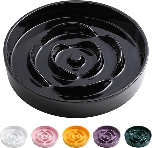 8.66 in Black Ceramic Dog Bowl Slow Feeder for Medium and Large Breed Dogs, Anti-Choking and Slowing Down Eating Time, Heavy Weighted Non-Slip Base