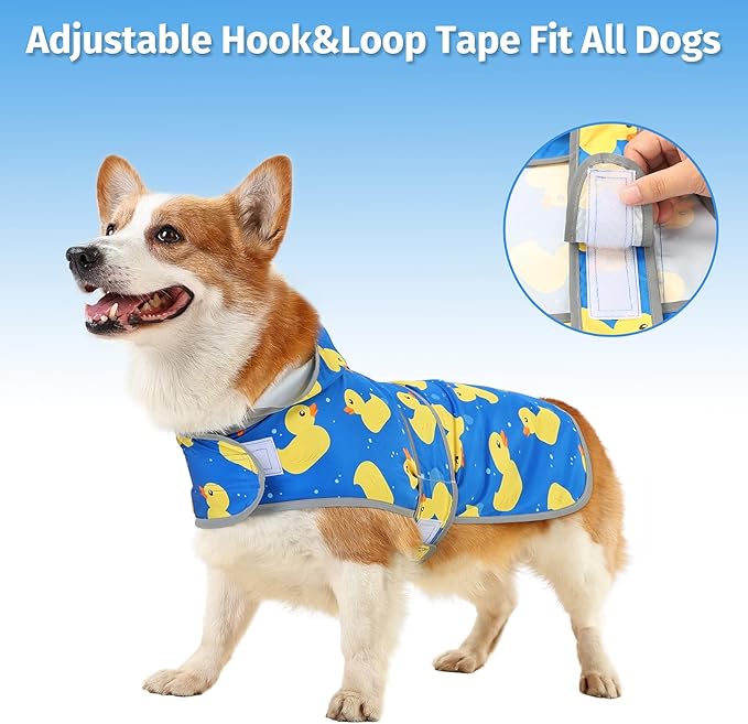 Dog Raincoat Hooded,Waterproof Rain Coat for Dogs with Adjustable Belly Strap,Reflective Strips, Lightweight Slicker Poncho Rain Jacket for Small Medium Large Dogs