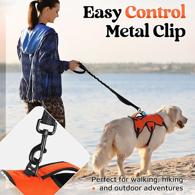 rabbitgoo Escape Proof Dog Harness, Soft Padded Full Body Pet Harness, Reflective Adjustable No Pull Vest with Lift Handle and Leash Clip for Large Dogs Walking Hiking Training, M, Orange