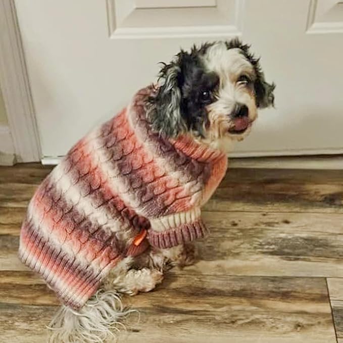 KYEESE Dog Sweater Cable Knit Thick Fuzzy Dog Knitwear Turtleneck Warm with Sleeves Dogs Clothes Gradient Color, Purple, XLarge