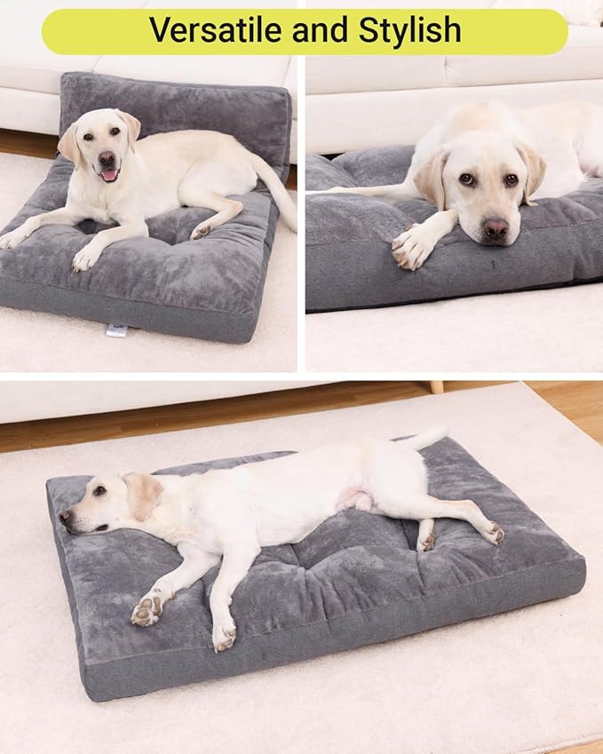 Dog Bed for Crate for Medium Large Sized Dog, Machine Washable Bed Plush Pet Kennel Pad with Non-Slip Bottom, Pet Sleeping Mat, 35x23 Inch, Dark Gray
