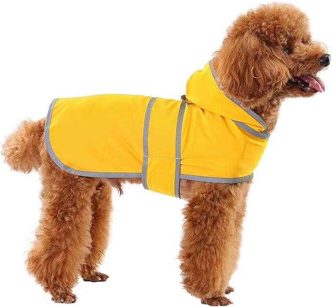 Dog Raincoat for Small Dogs Puppies Waterproof Hooded Rain Jacket with Reflective Strips Leash Hole & Poncho Adjustable Fit (Yellow,S)
