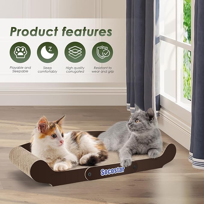 Extra Large Cat Scratcher Sofa Bed 27.6 x 11 Inches- Cat Scrathing Cardboard,100% Recycled Paper Cat Scratchers for Indoor Cats - Cat Scratcher Lounge, Cat Scratch Pad - Cardboard Cat Bed Couch